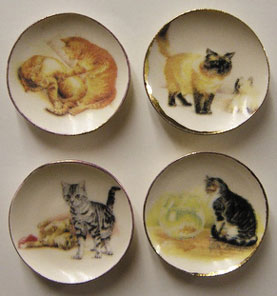 Dollhouse Miniature Yellow Kitten Plates